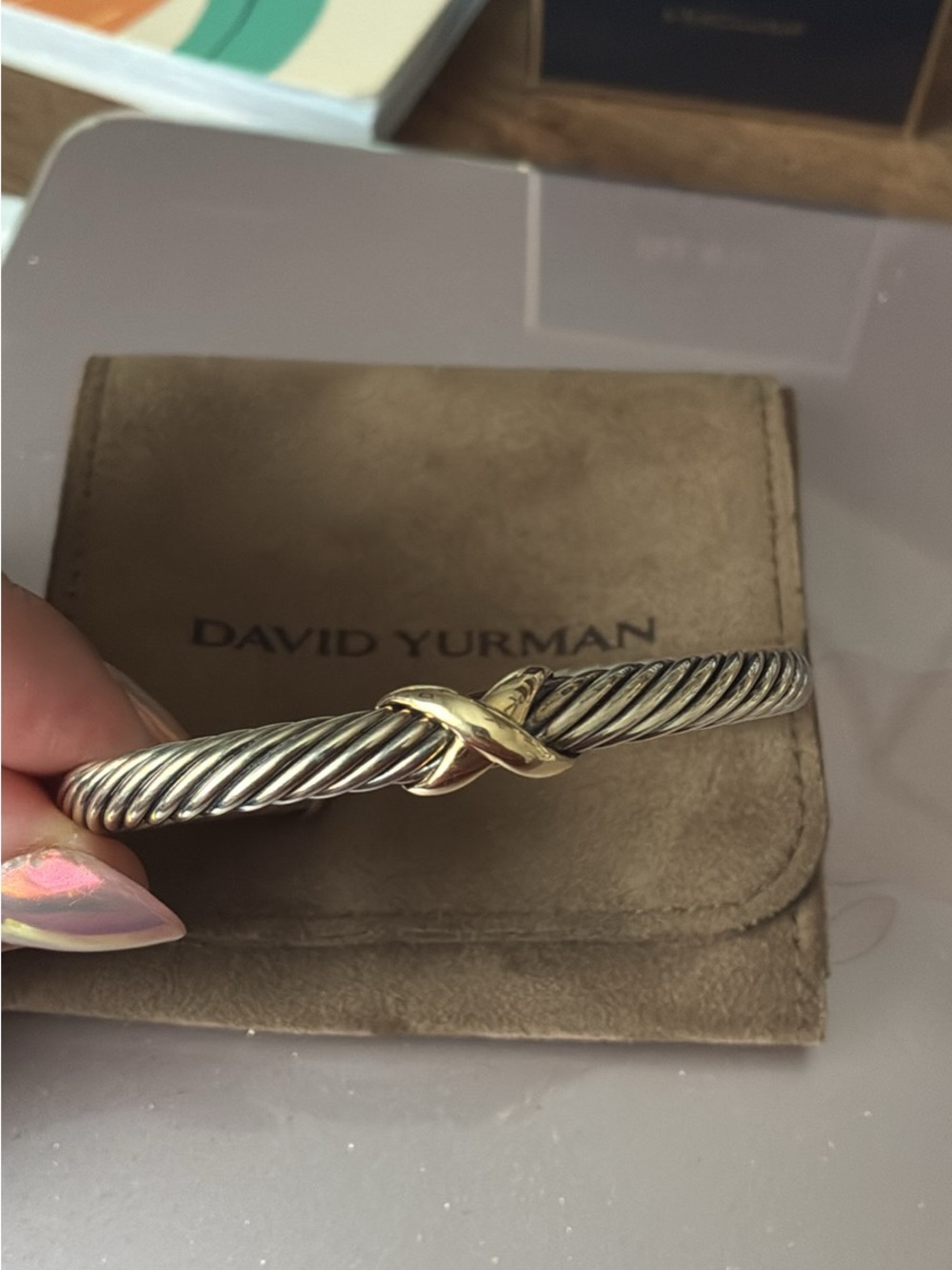 David Yurman Silver Cable Bracelet with Gold Twist
